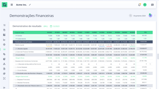 imagem mostra uma tela de demonstrações financeiras da plataforma Accountfy